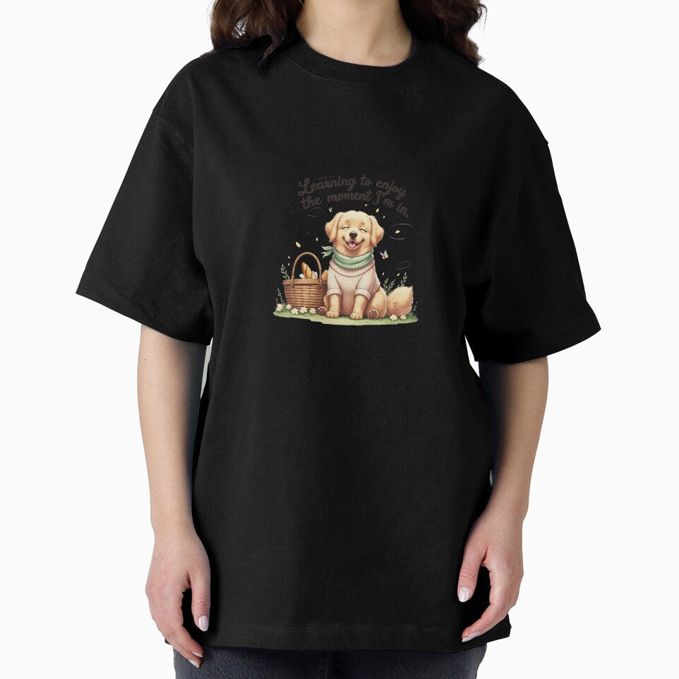Enjoy The Moment Cute Golden Retriever Spring Picnic Aesthetic by AQUILAKREO