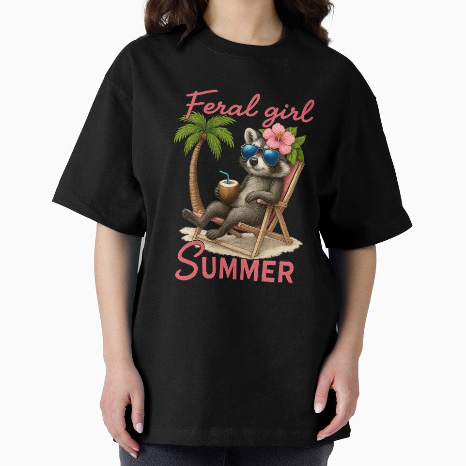 Feral Girl Summer Raccoon Funny Meme Women Girl Summer Vibes by TalalosART