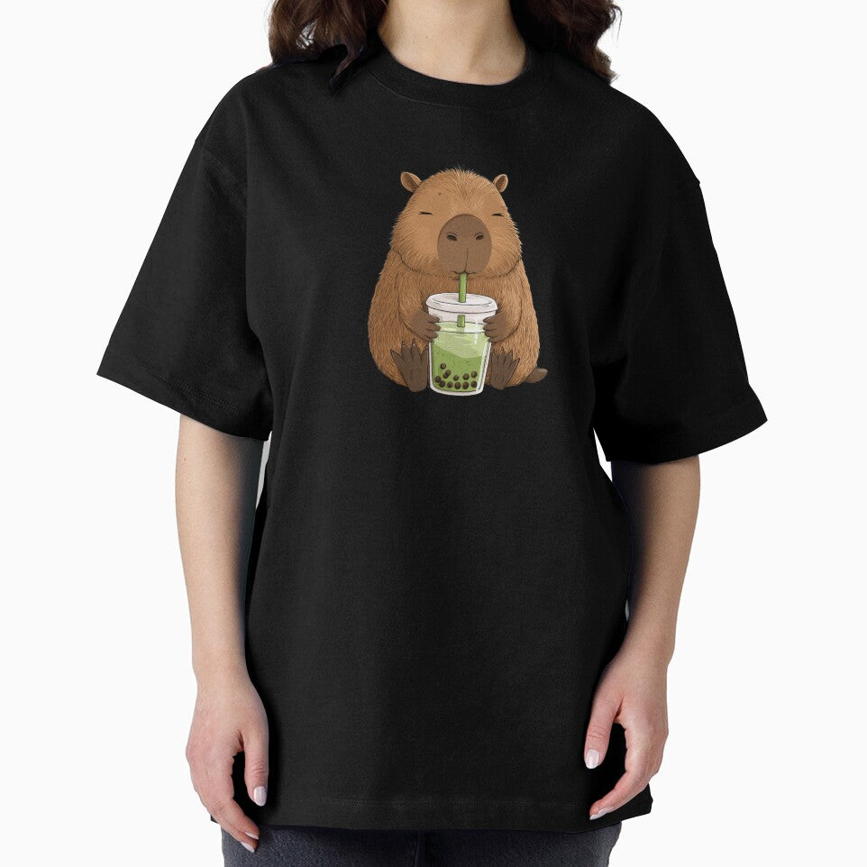 Kawaii Capybara Drinking Matcha Boba – Cute Cozy Animal Art by Purrfectanime