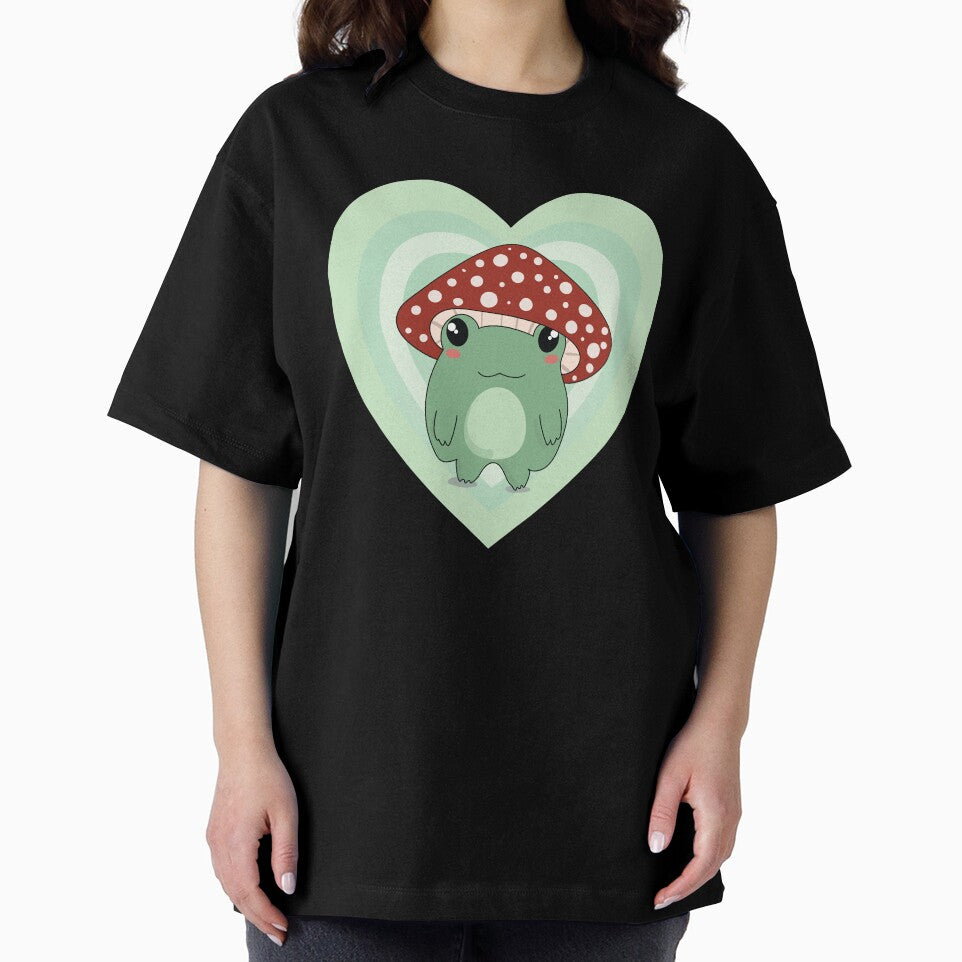 Mushroom Hat Kawaii Frog on Light Green Hearts by Good-Find