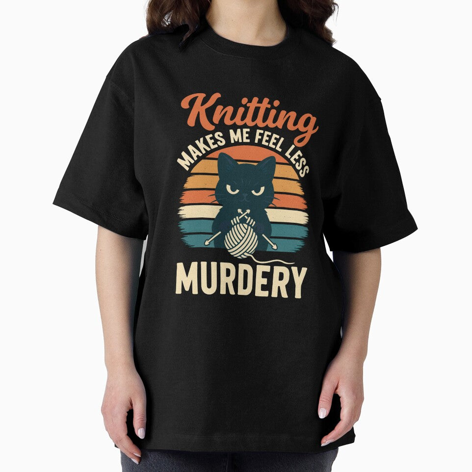 Knitting Makes Me Feel Less Murdery Funny Craft Design by vikingstshirts