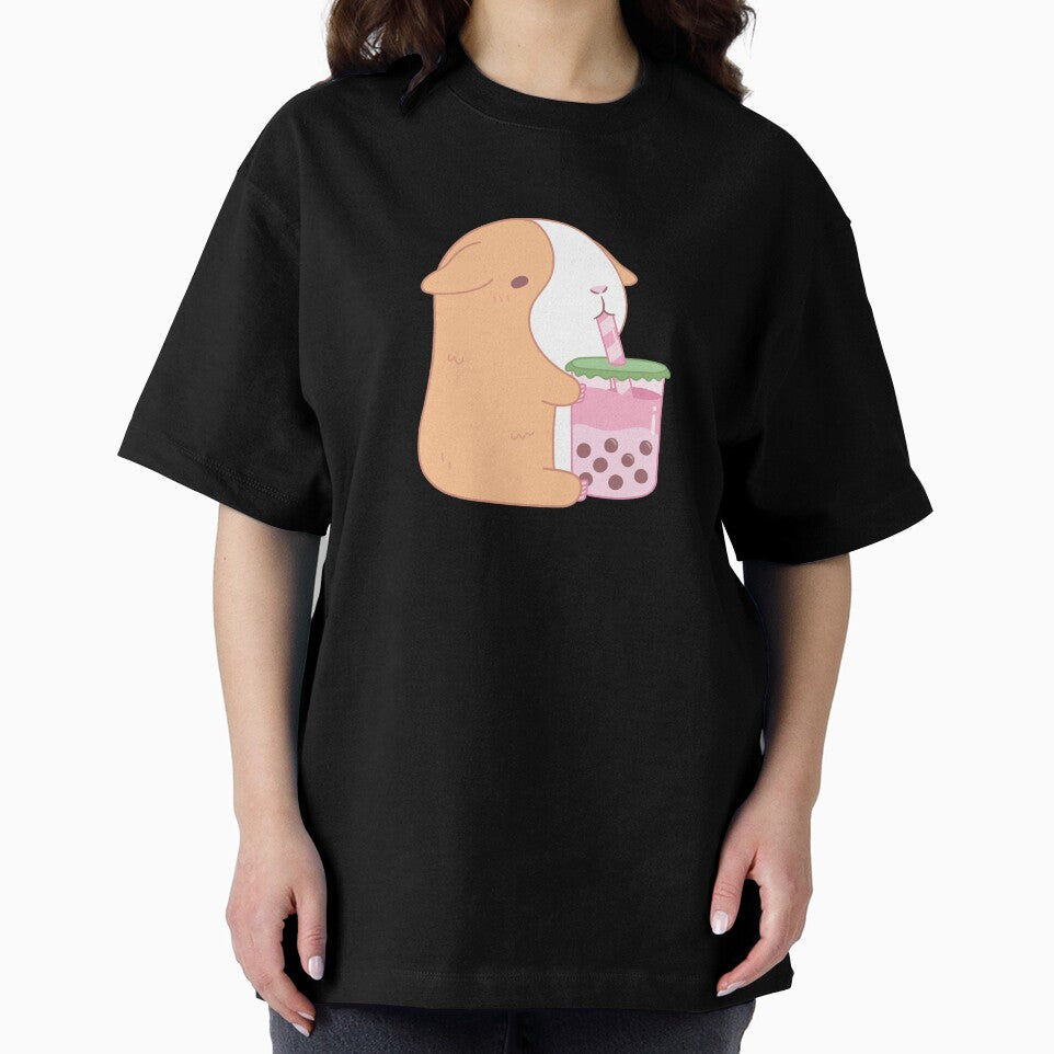 Cute Orange Guinea Pig Drinking Strawberry Bubble Tea by rustydoodle
