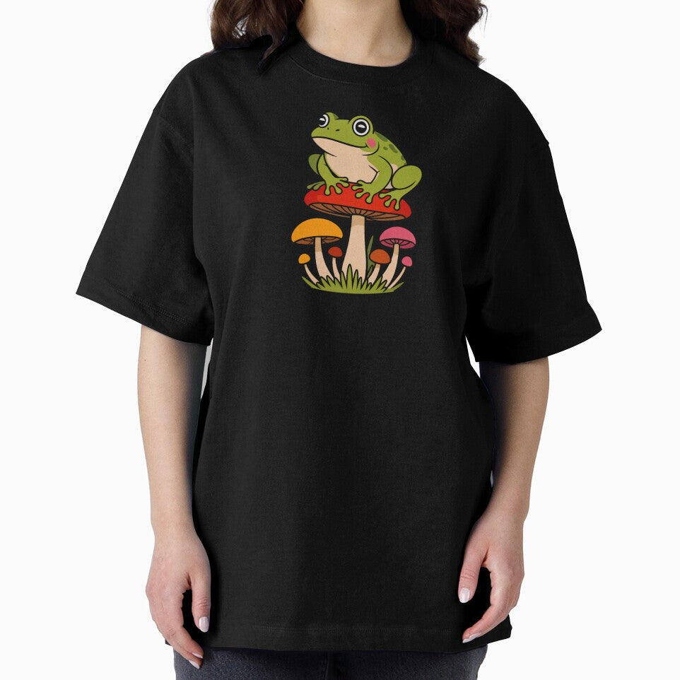 Blushing Frog on a Mushroom – Cute Colorful Forest Art by AldenTees