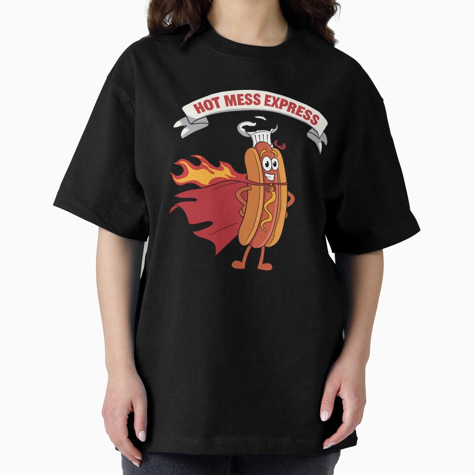Funny Hot Mess Express Chef Hat Flaming Hot Dog Cartoon Design by badburropress