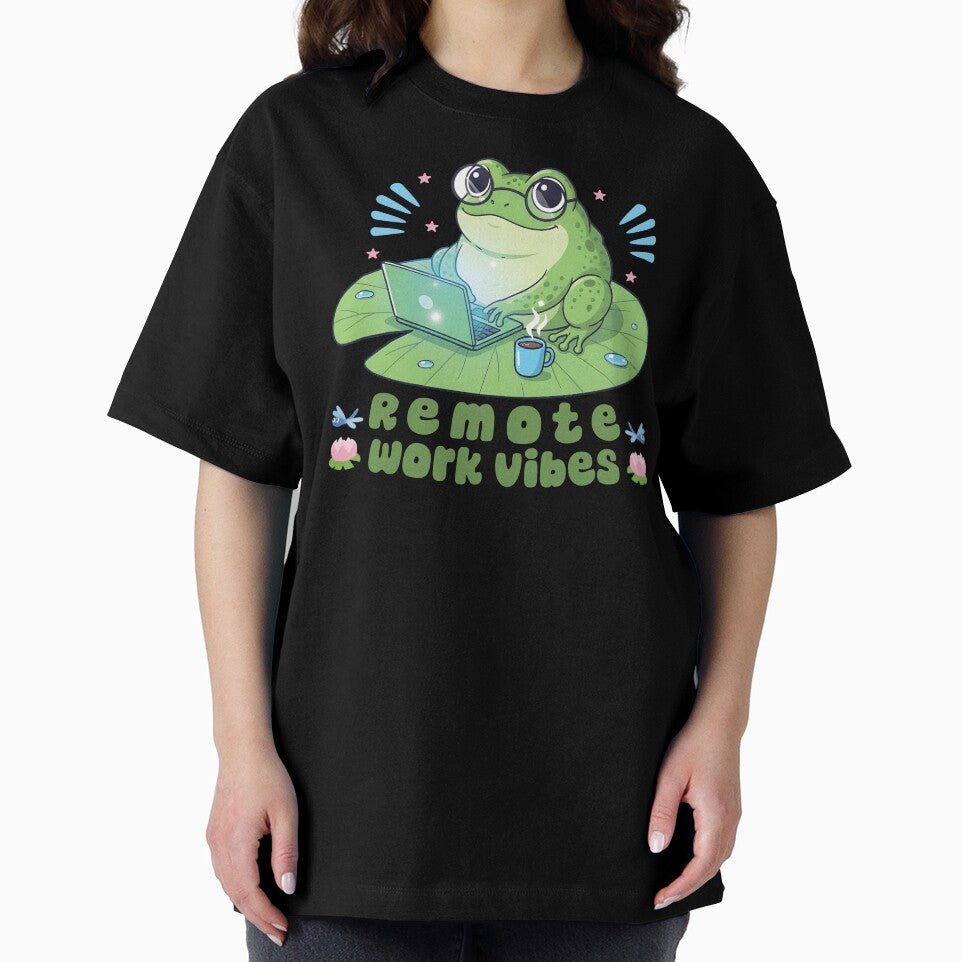 Remote Work Vibes: Cute Frog Working on Laptop with Coffee by DaVinciFeather