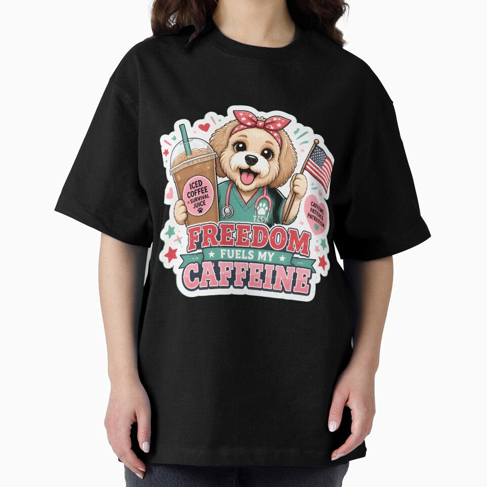 Freedom Fuels My Caffeine Vet Tech Dog | Funny 4th of July Veterinary Design by Bettybee00