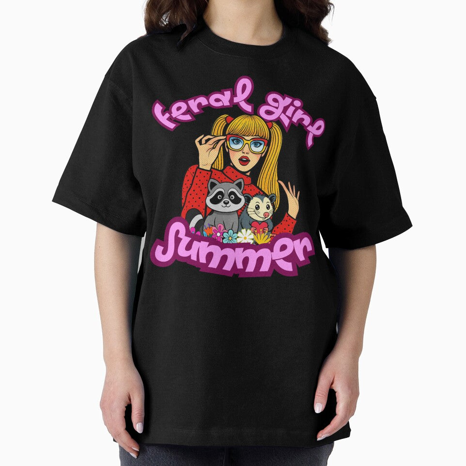 Feral Girl Summer Retro Pop Art - Cute Raccoon & Opossum Graphic by 2msons
