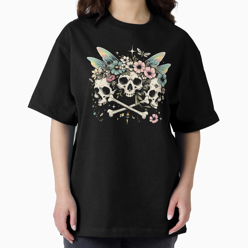 Enchanted Floral Skulls and Wings Fairycore Grunge Artwork by Unitepeople