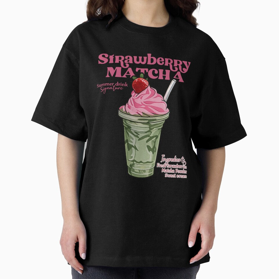 Strawberry Matcha — Cute Aesthetic Summer Drink Illustration by flowerpower999