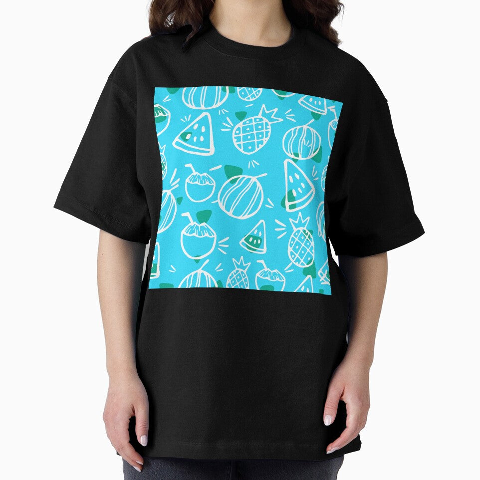 Sky Blue Tropical Fruit Sketches Pattern by everything4eva