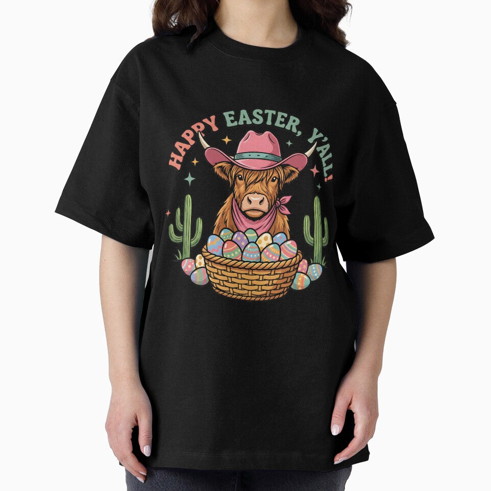 Happy Easter Yall Cowgirl Highland Cow by KroghDs