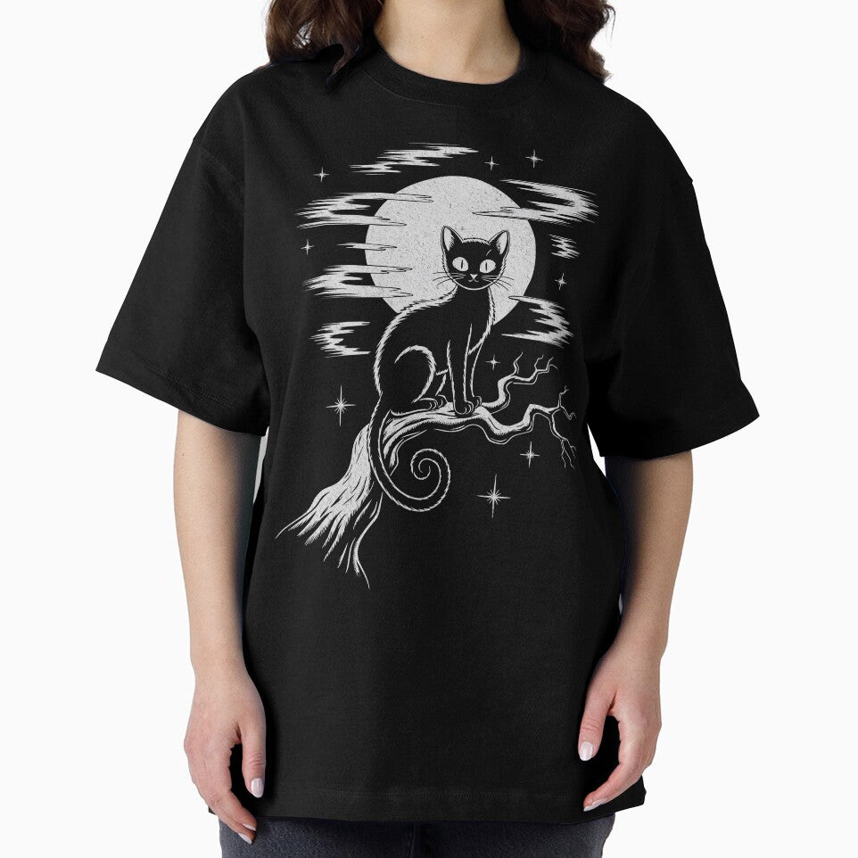 Kawaii Goth Black Cat – Cute Anime Celestial Moon Art by AldenTees