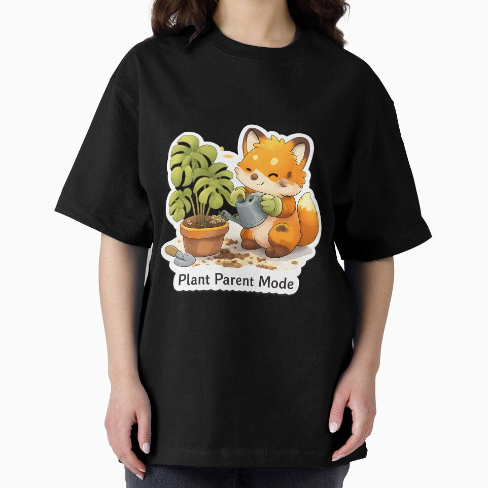Plant Parent Mode – Cute Kawaii Fox Watering Houseplants Art by Still Breathing Studio
