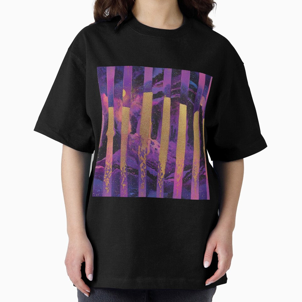Celestial Purple Gold Stripe Pattern by bubblegoth