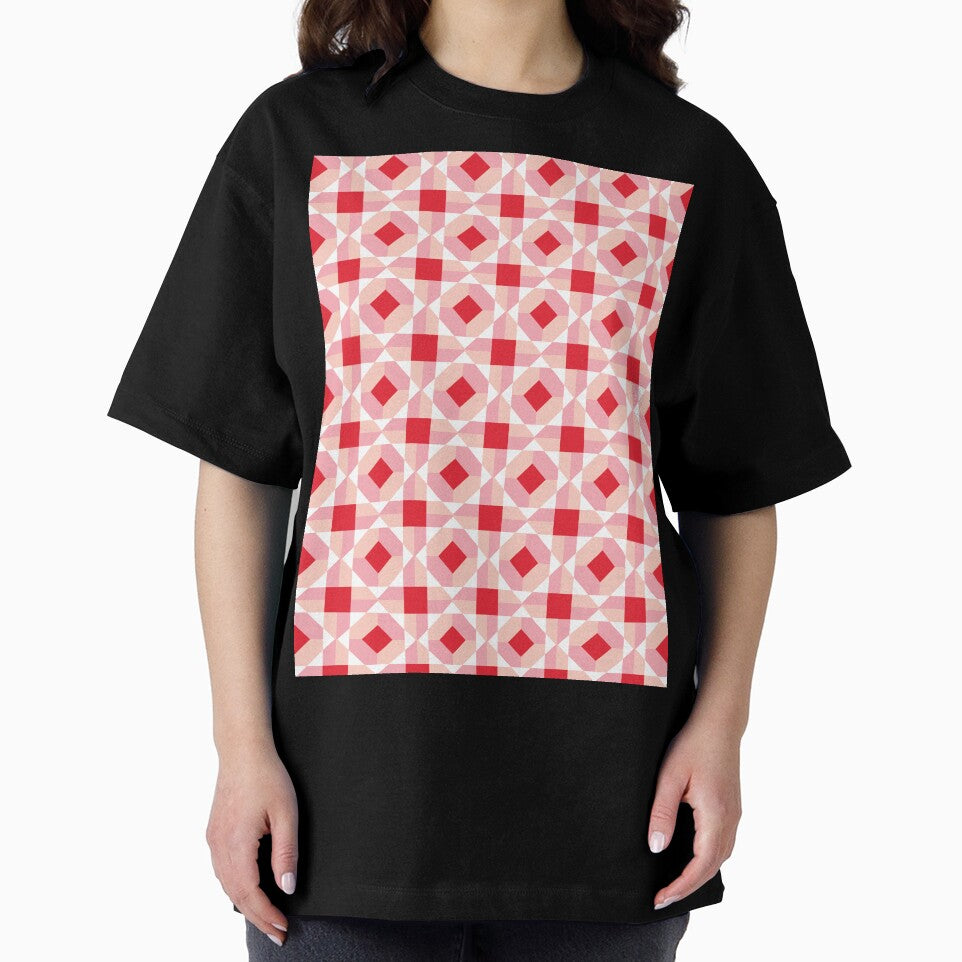 Red Pink Gingham Geometric Diamond Quilt Pattern Retro by Zaya_art