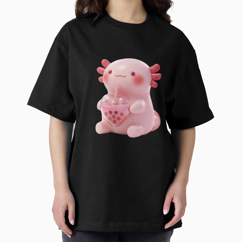 Cute Pink Axolotl Holding Heart Drink by kunsuriyapaisan Paranee