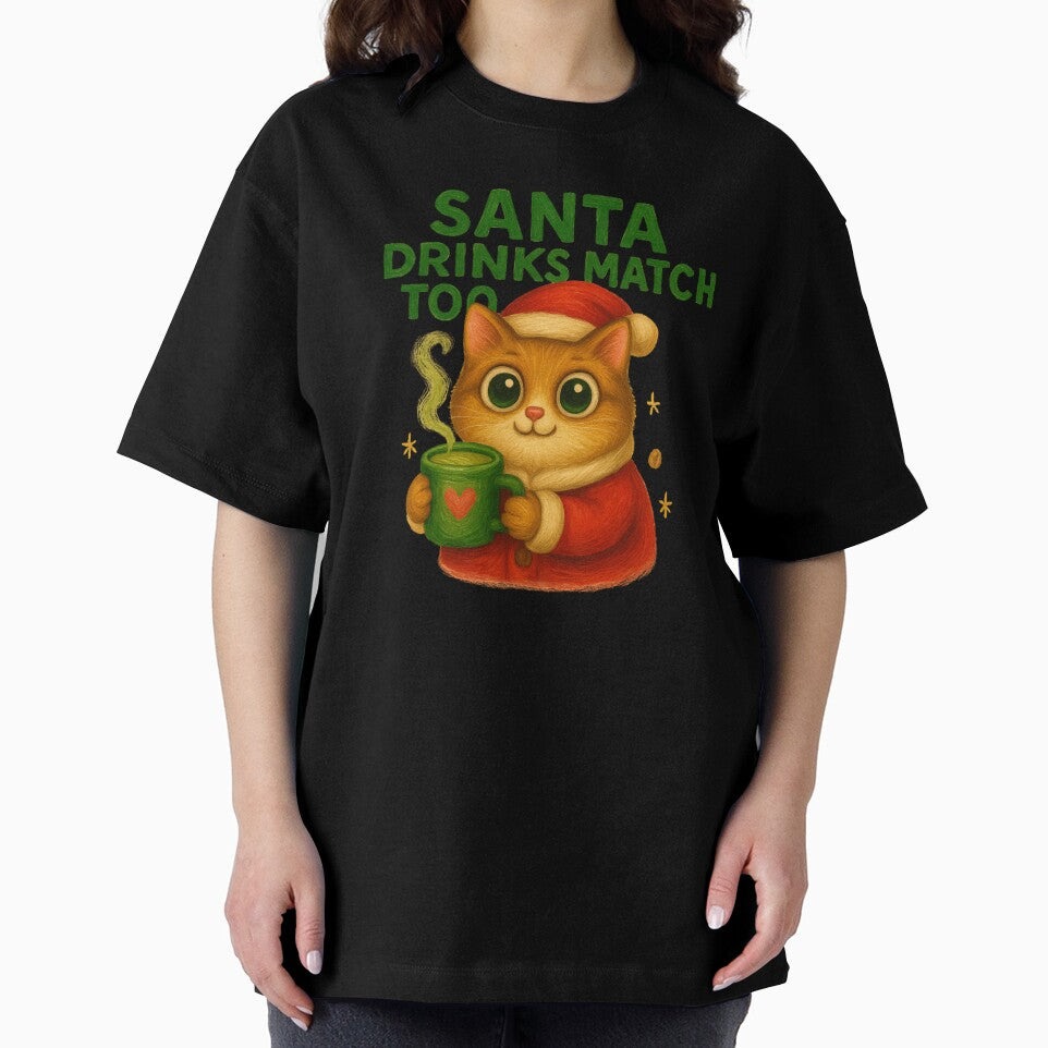 Santa Drinks Matcha Too Cat Art by Liv Solara