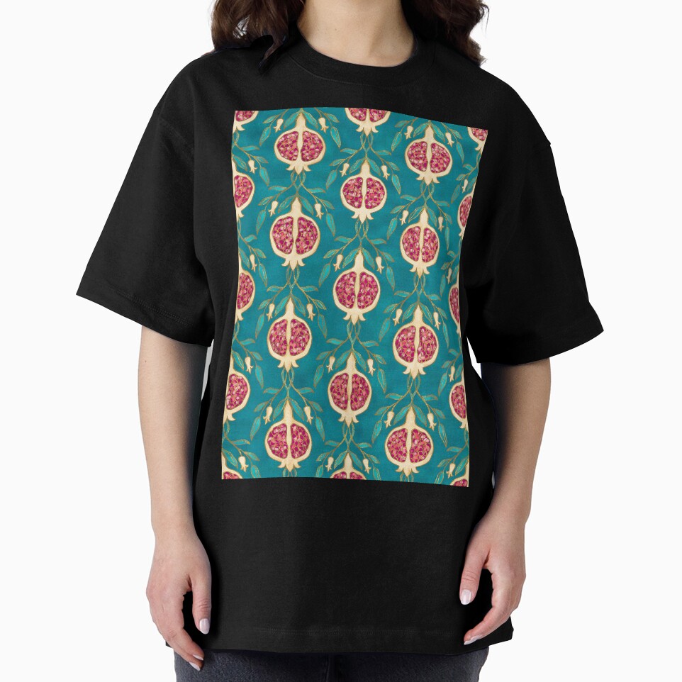 Pomegranate Pattern Teal Background by Octavia Soldani
