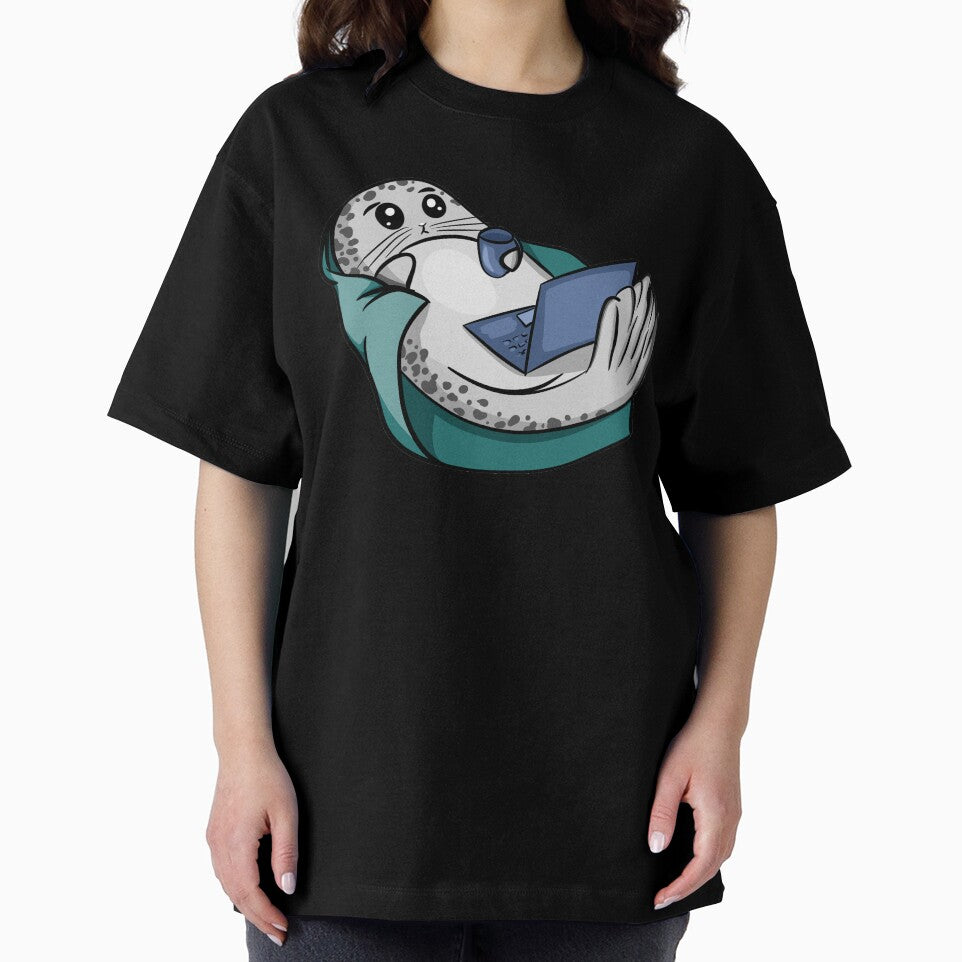 Cozy Freelancer Seal - Cute Animal Working From Home Illustration by LYAN-STORE