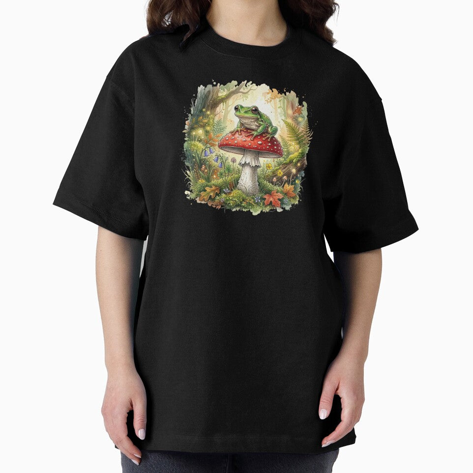 Cute Frog Mushroom Forest Illustration by Rutvain