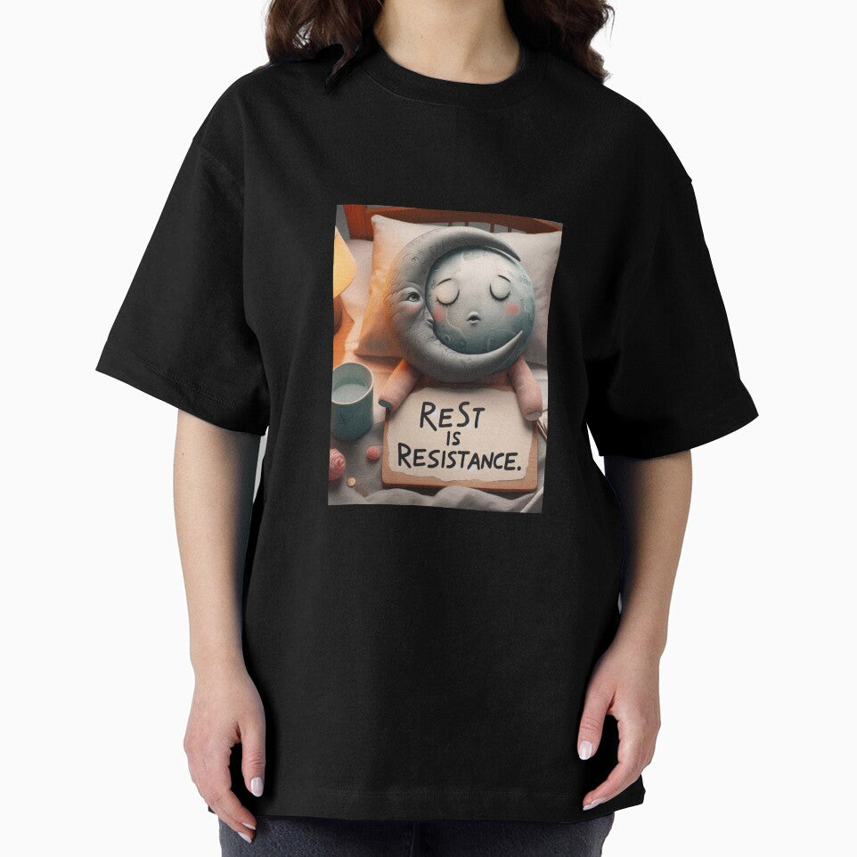 Sleepy Moon Quote – "Rest is Resistance" Empowering Sleepy Moon Design by ashokreddy343