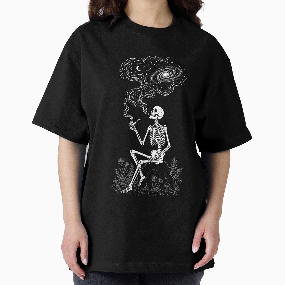 Cosmic Skeleton Smoking the Universe – Mystical Galaxy Skull Art by Skyleton
