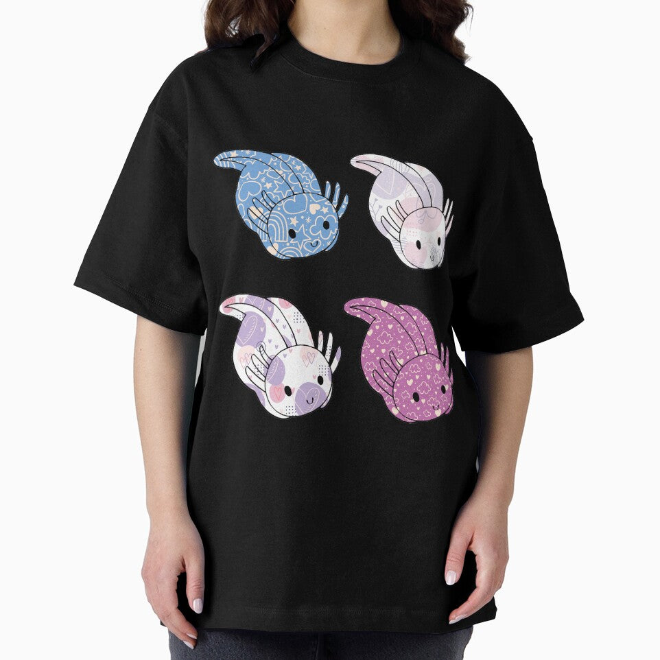 Cute Kawaii Baby Chibi Axolotl in Blue Pink and Purple Pastel Patterns by InkMemories