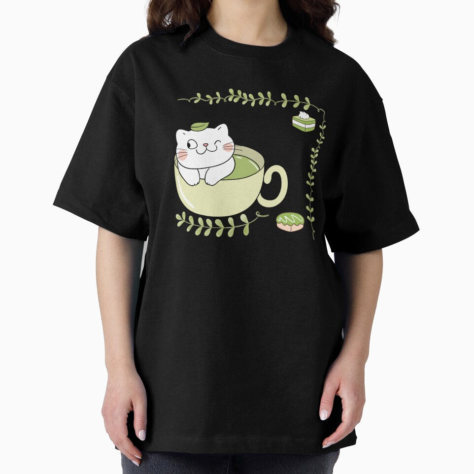 Cute Matcha Cat in Teacup – “A Soft Sip of Green Tea with a Purr on Top” – Kawaii Tea Lover Design by TheBeeKindSpace