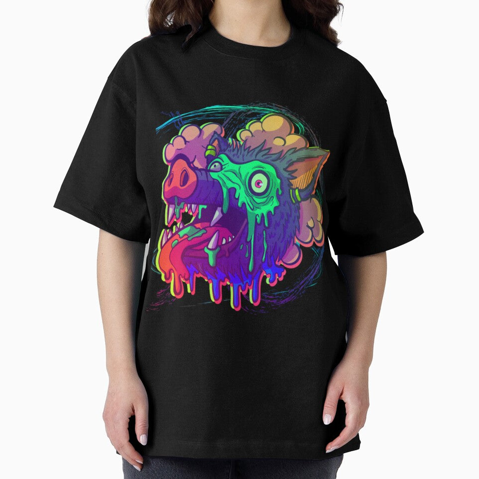 Melting Neon Beast Head | Trippy Psychedelic Monster Art by BoneandBloomCo