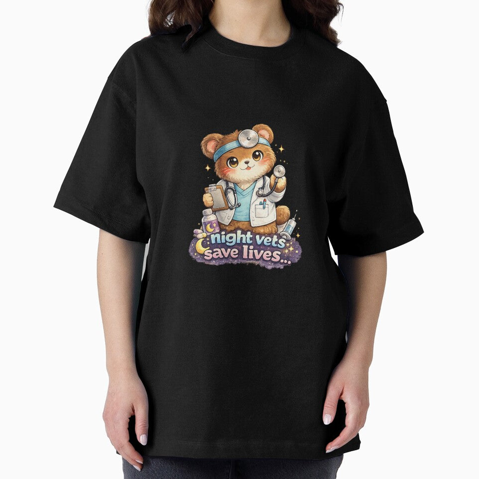 Night Vets Save Lives Kawaii Bear Art – Cute Vet Doctor Cartoon Illustration by Paws-nd-Prints