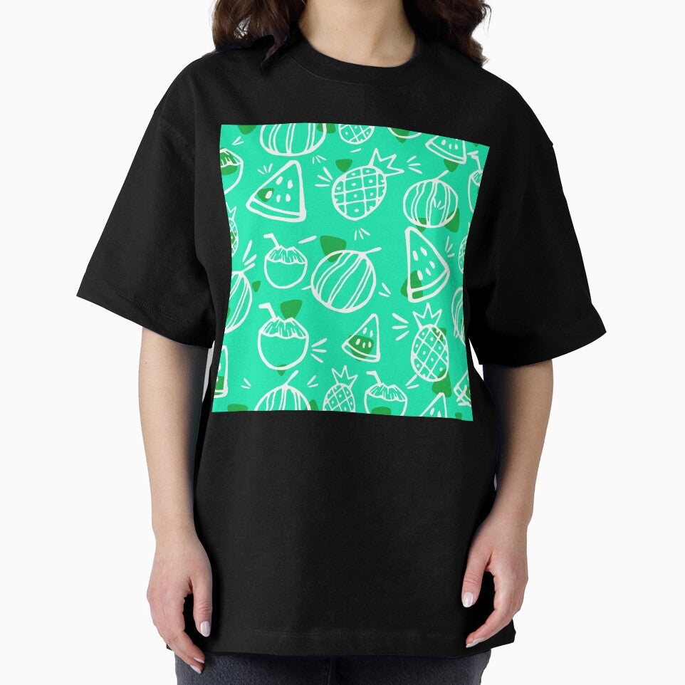 Turquoise Tropical Fruit Sketches Pattern by everything4eva