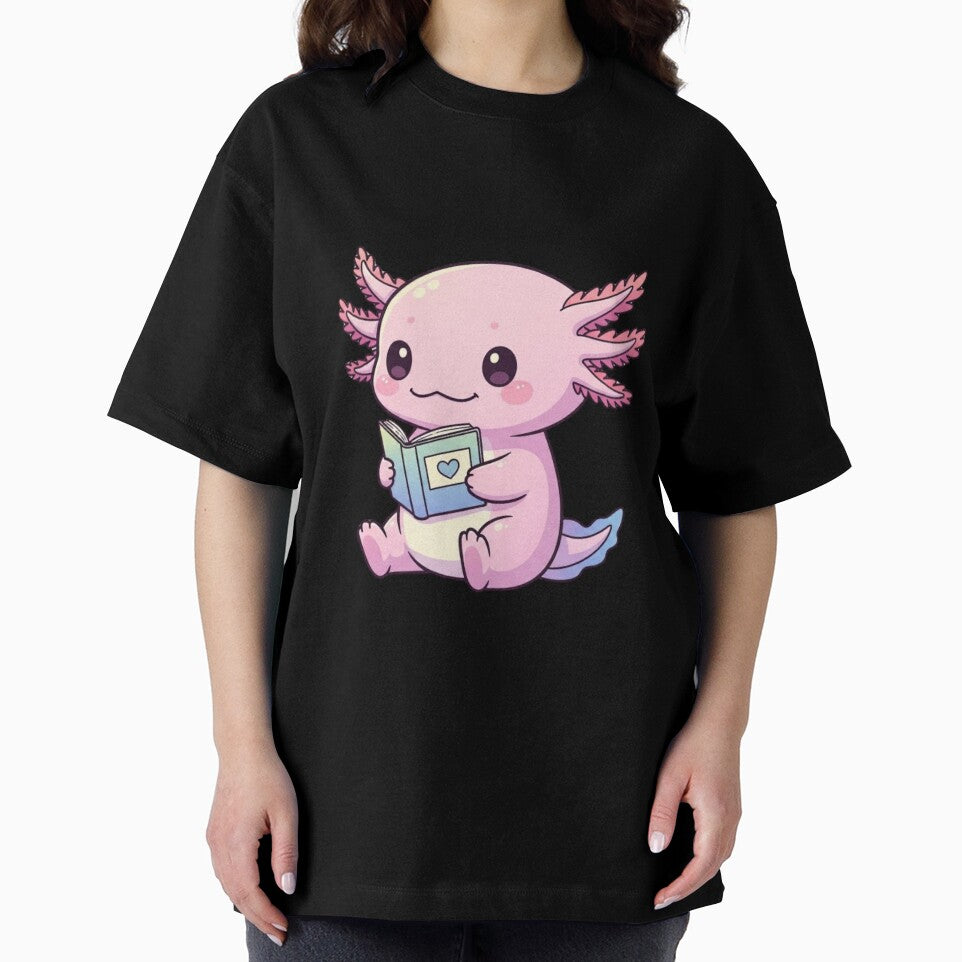 Adorable Pink Axolotl Reading a Book - Cute Axolotl Art for Animal and Book Lovers by soletstudio