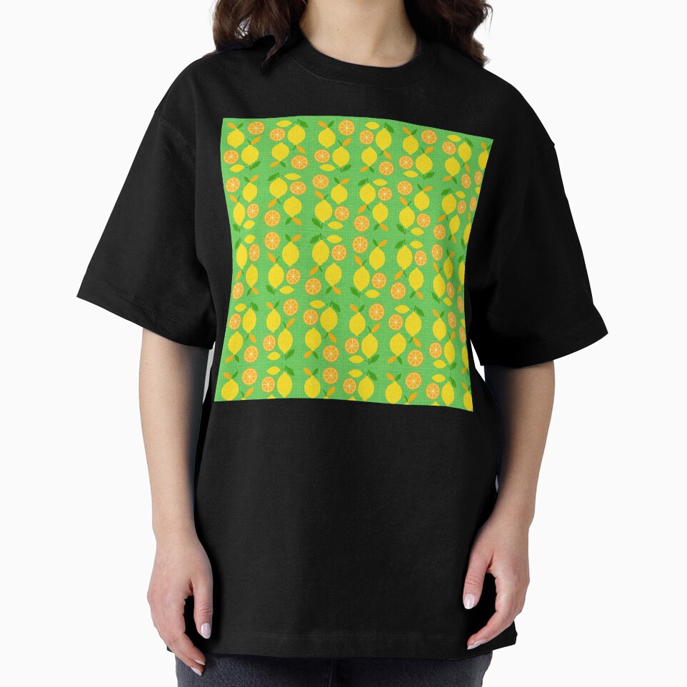 Citrus Geometry – Lemons and Oranges on Green Grid by Asbiell