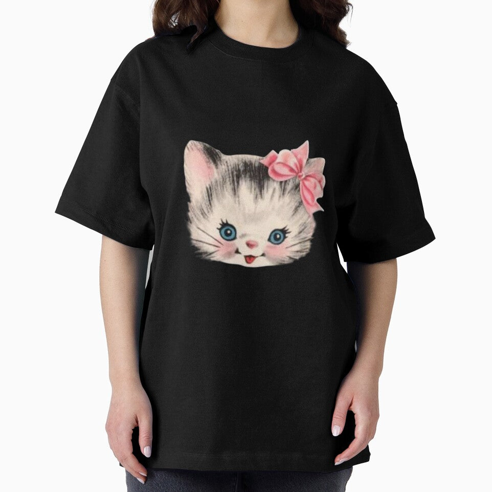 Vintage cat with pink ribbon bow by Pixiedrop