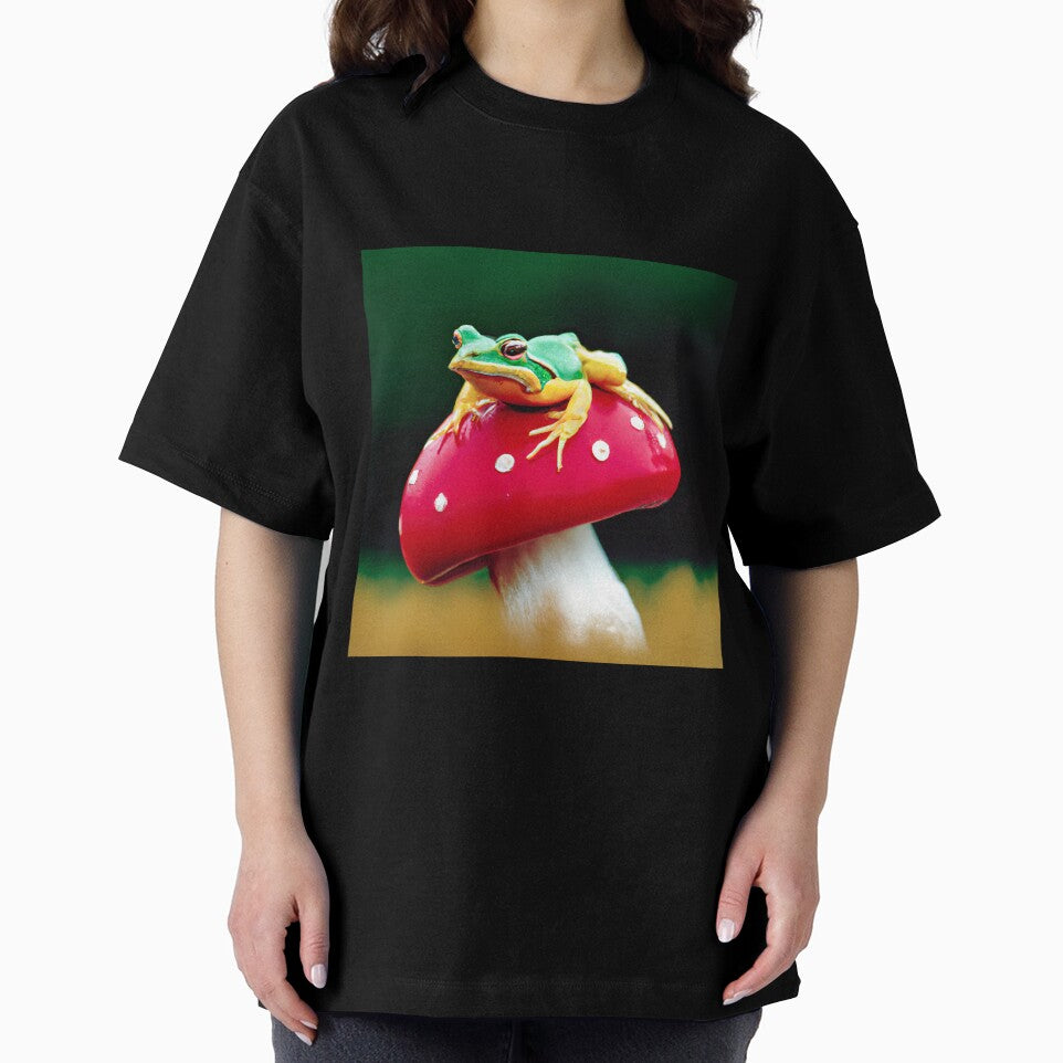 Green Tree Frog Sitting On An Amanita Muscaria Mushroom - Santa Claus Mushroom Psychedelic by AlanPhotoArt