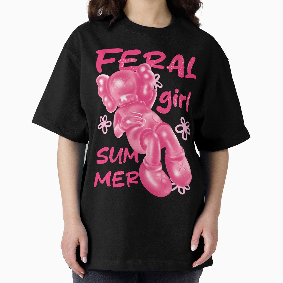 Feral Girl Summer with Pink Kaws Hypebeast Figurine by OmoYolo