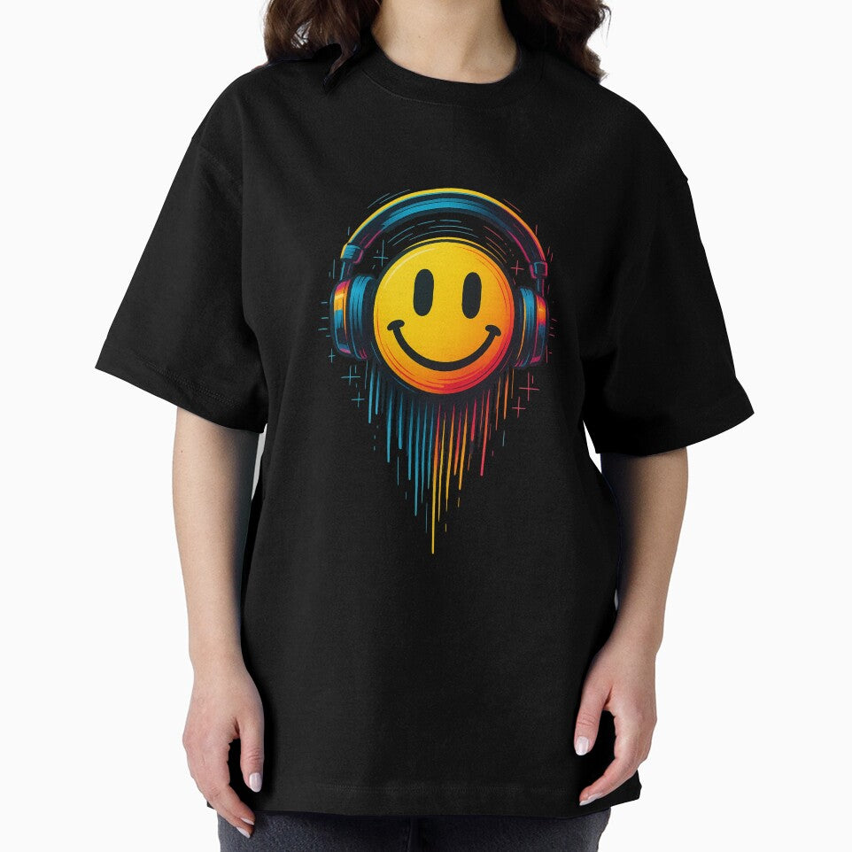 Neon smiley with headphones – Rave & EDM Glow Art by Bernd Friese