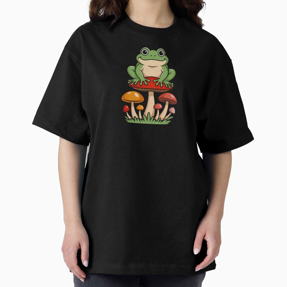Happy Frog on a Mushroom – Cute Cartoon Forest Design by AldenTees