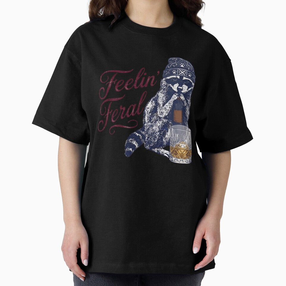 Feelin’ Feral Raccoon Meme Shirt – Funny Trash Panda Whiskey Vintage Tee by ZyxDes