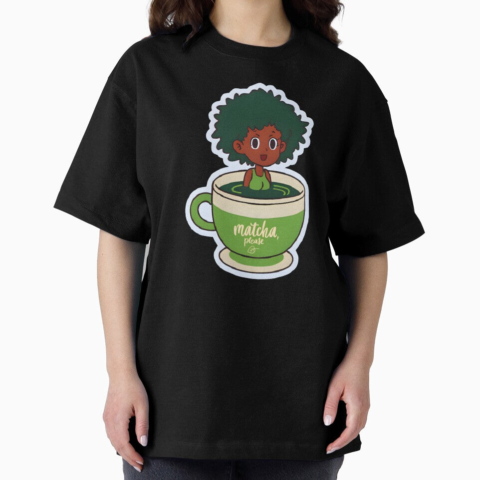 Matcha Please – Black Girl in Matcha Cup with Green Afro by OsasChild