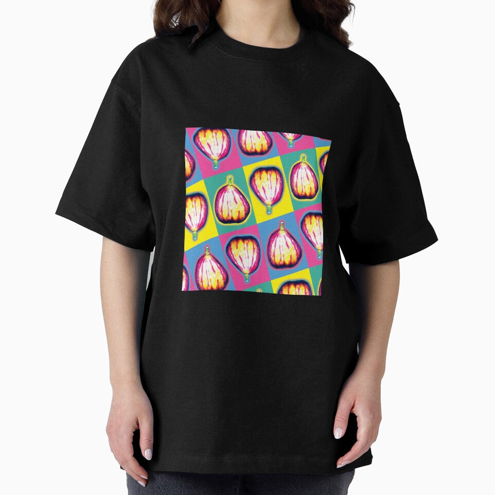 Colourful Pop Art Fig Pattern on Bold Checkerboard Background by Fabulosa Designs