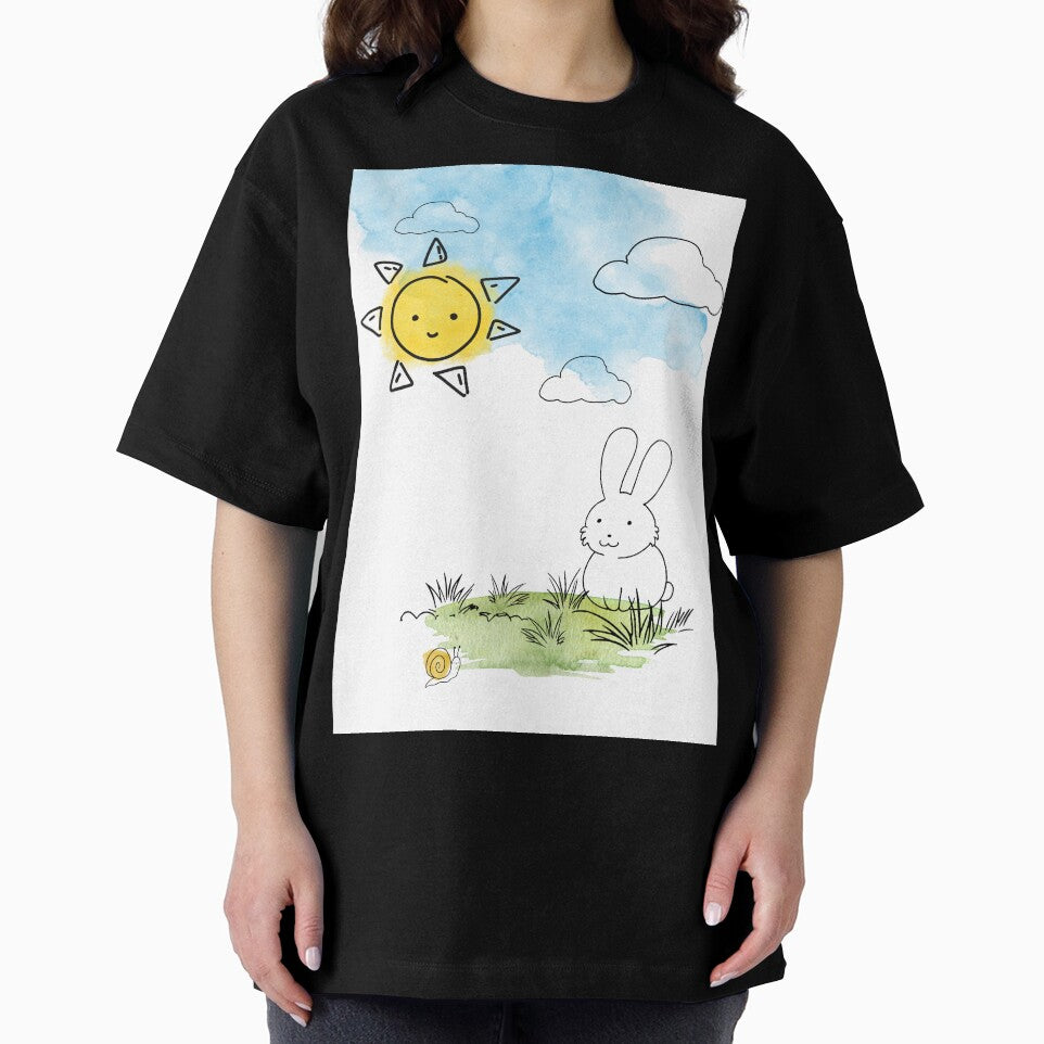 Playful Bunny and Snail – Watercolor & Line Art by AHrubnik