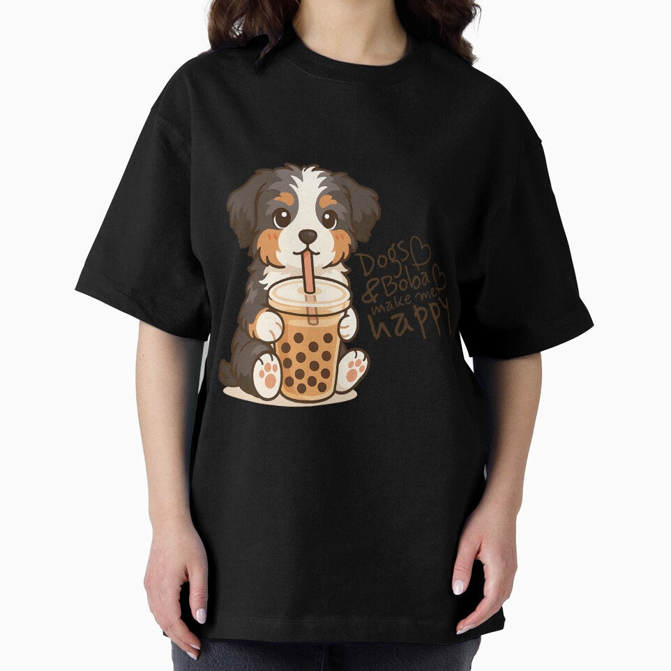 Dogs and Boba Make Me Happy - Cute Aussie Doodle & Bernedoodle Puppy by Balasan