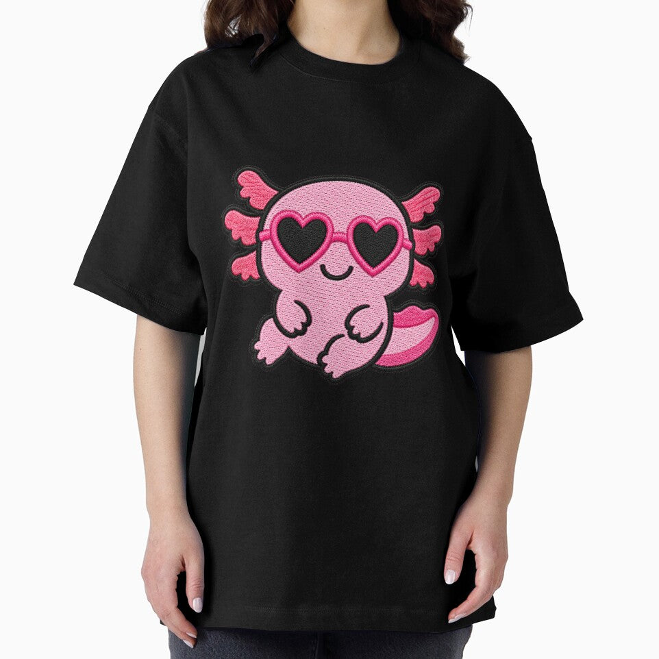 Smiling Axolotl Embroidery Patch | Kawaii Axolotl with Heart Sunglasses by ColorSplash123