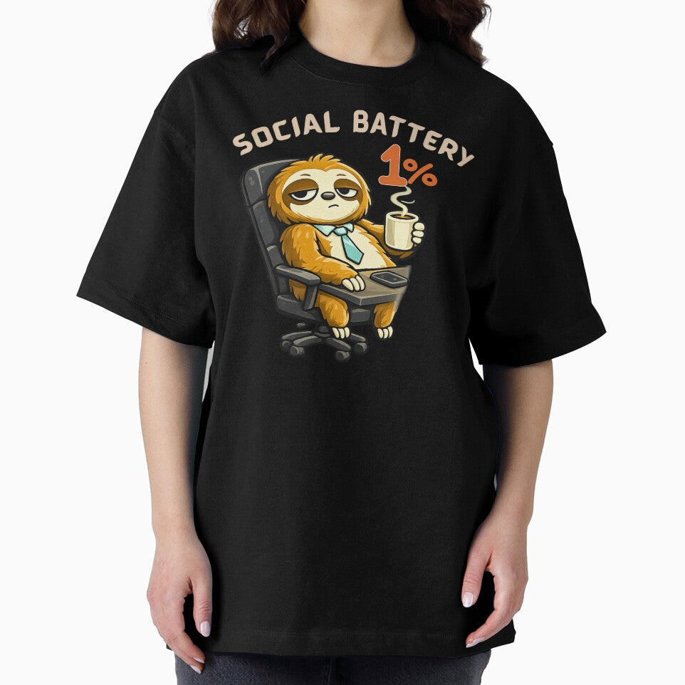 Social Battery 1% Sloth Shirt – Funny Introvert Office Humor Tee by AdicretorDesign