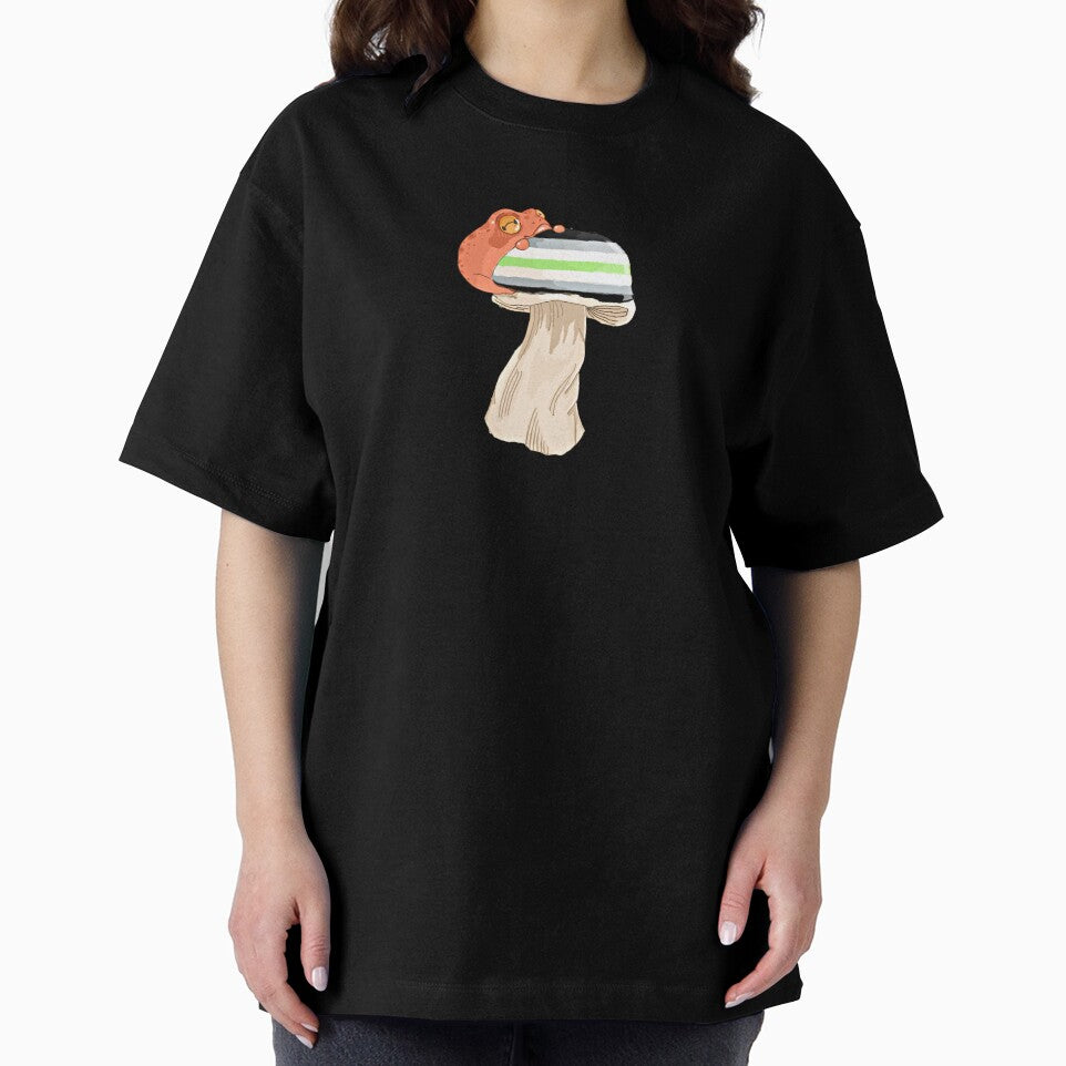 Agender Pride Frog on a Mushroom by ghostscreations