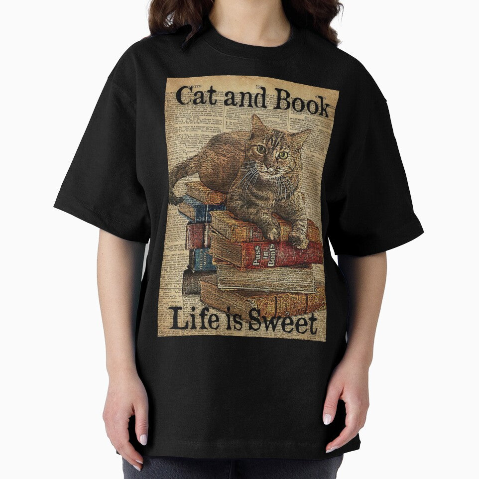 Cat and book life is sweet by NanLeArt