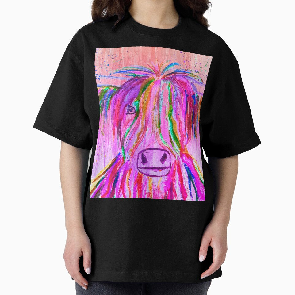 Highland Cow Farm Animal Watercolor Pastel pink by Monika Howarth