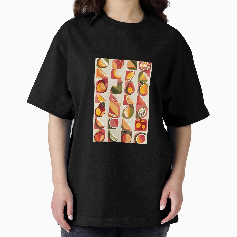 Retro Geometric Fruit Pattern in Warm Sunset Tones by Monascreativeempire