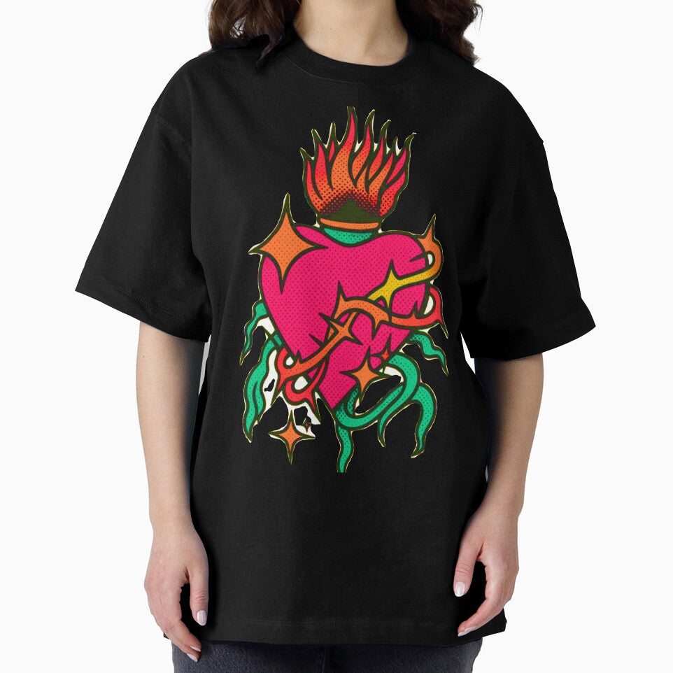 Hot Pink and Green Neon Sacred Heart Rave Art by Ideniquo